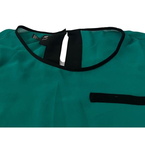 BCX 3/4 SLV PULL-OVER, RND NECKLINE SEMI-SHEER BLOUSE, WOMENS-L-GREEN/BLACK TRIM - Picture 2 of 12